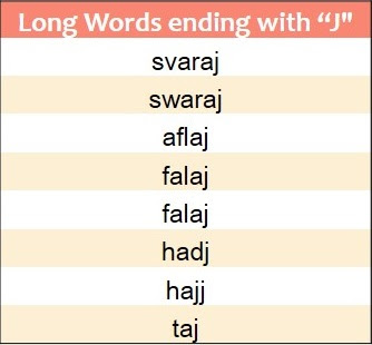 Words Ending in J
